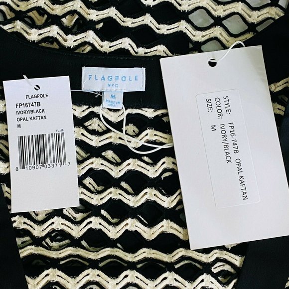 Flagpole NYC Swim Ivory/Black Italian Lace Opal Kaftan, Medium, NWT - Picture 8 of 9